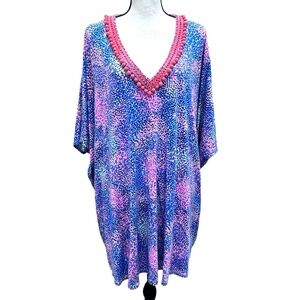 NANETTE LEPORE FLORAL BEADED BLUE & PINK OVERSIZED COVERUP